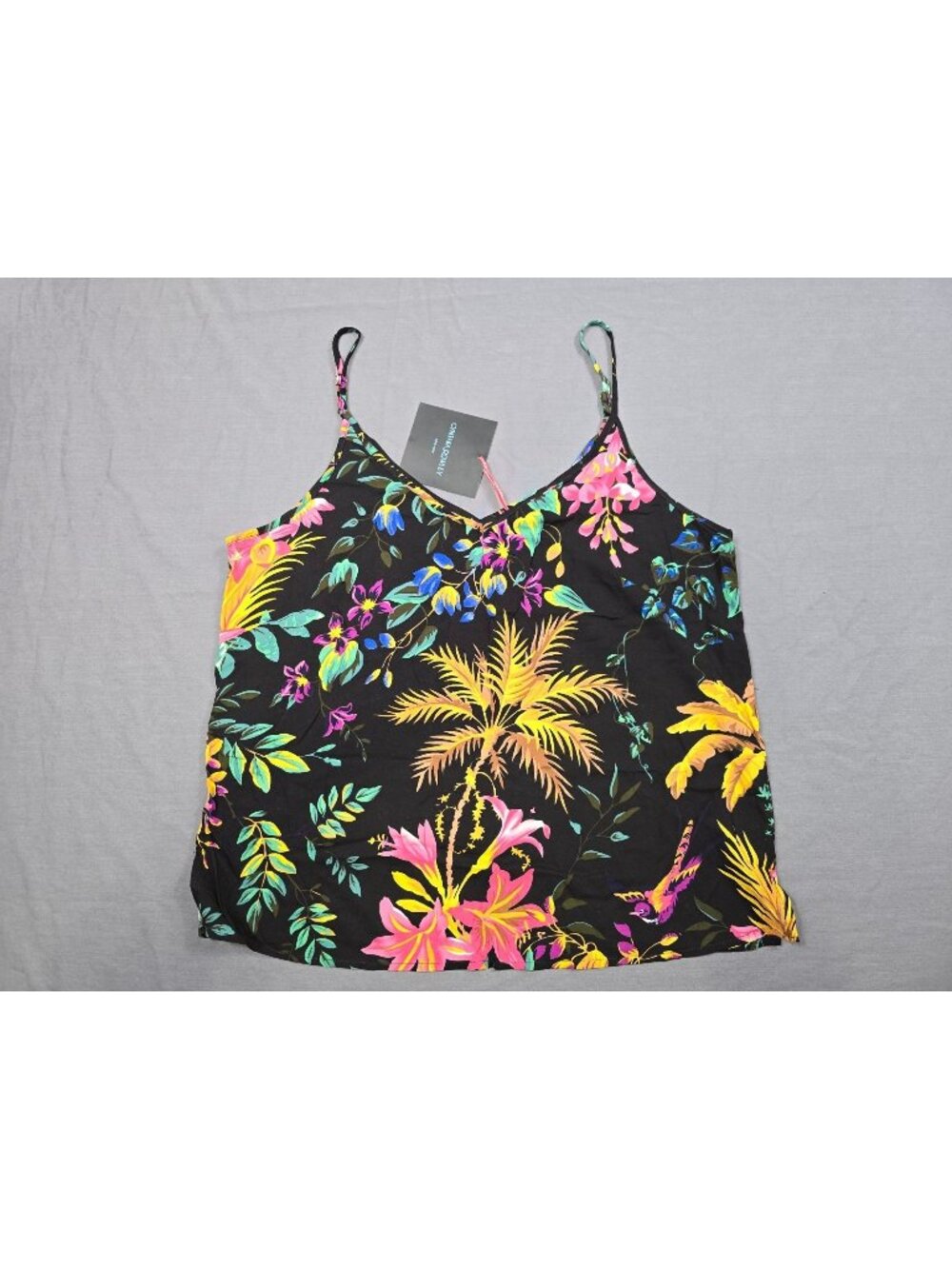 Cynthia Rowley Womens Tropical Floral Print Rayon Camisole Cami Top M Black NEW